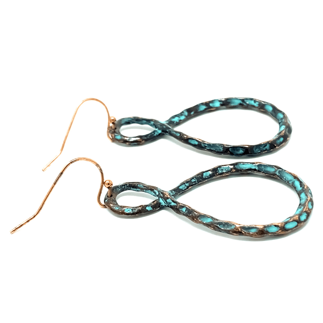 Hammered Patina Twisted Hoop Infinity Earrings - Women's Fashion Earrings