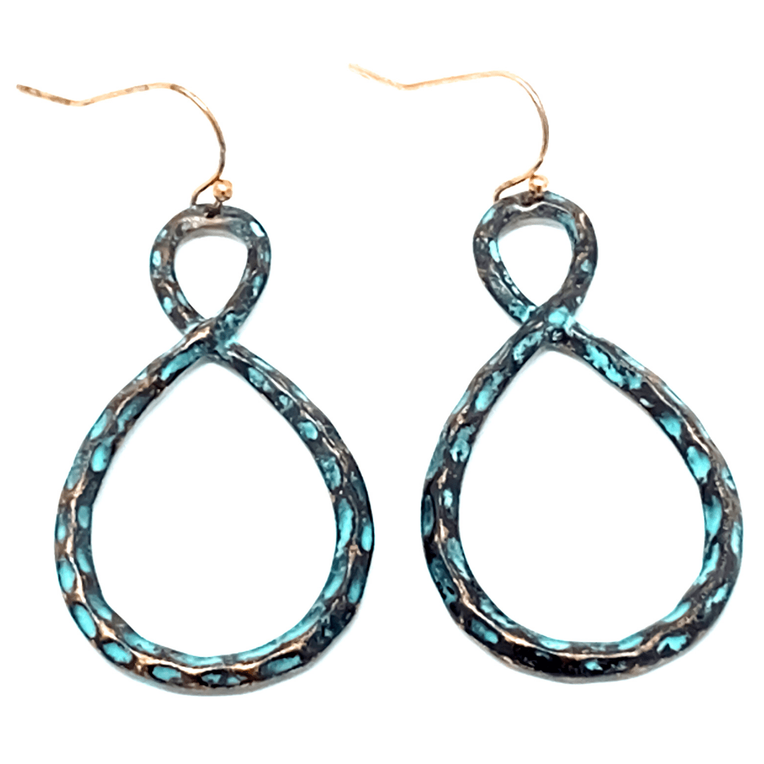 Hammered Patina Infinity Twisted Hoop Earrings - Women's Fashion Earrings