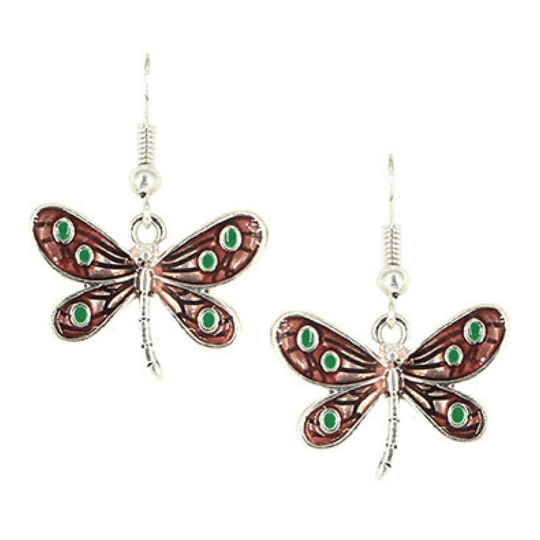 Pink Dragonfly Antique Silver Dangle Earrings For Women - Fashion Jewelry