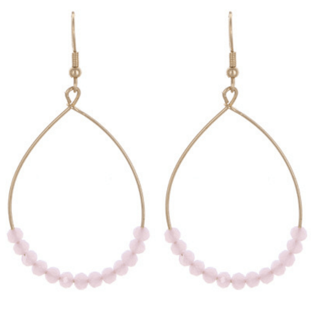 Pink Glass Beaded Hoop Earrings In Gold Dangle Beaded Earrings