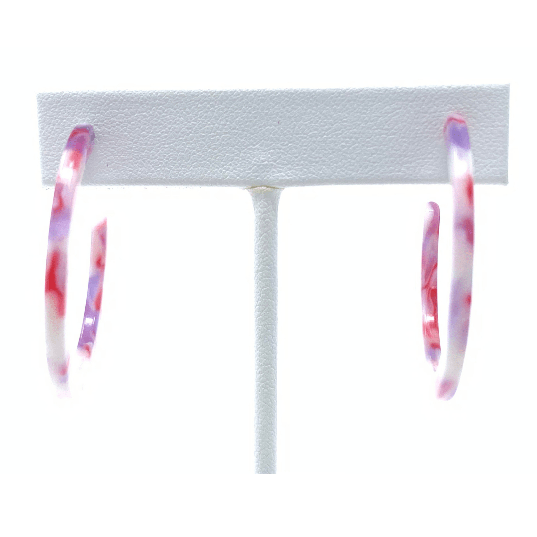 Pink Marbled Resin Circle Hoop Earrings