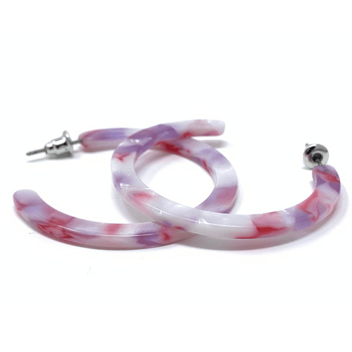 Pink Marbled Resin Circle Hoop Earrings