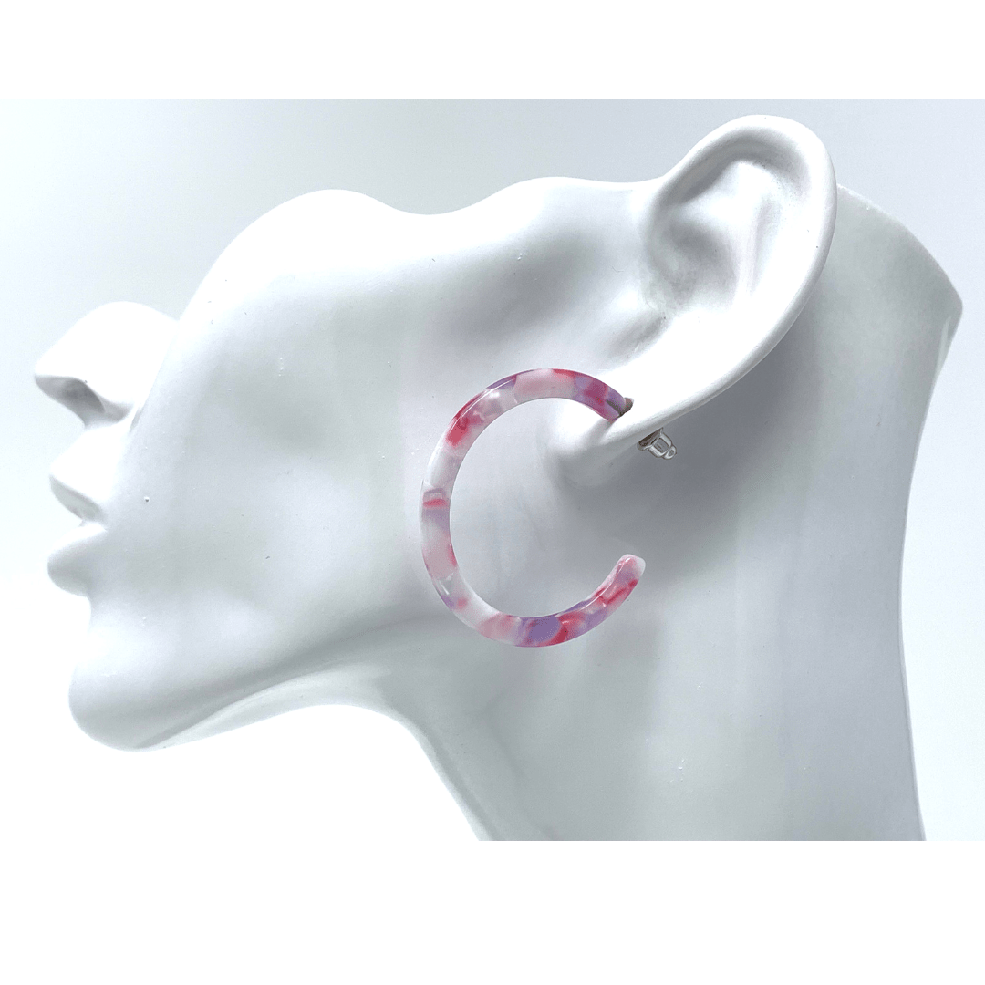 Pink Marbled Resin Circle Hoop Earrings For Women