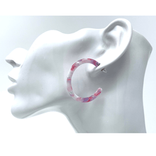 Pink Marbled Resin Circle Hoop Earrings For Women
