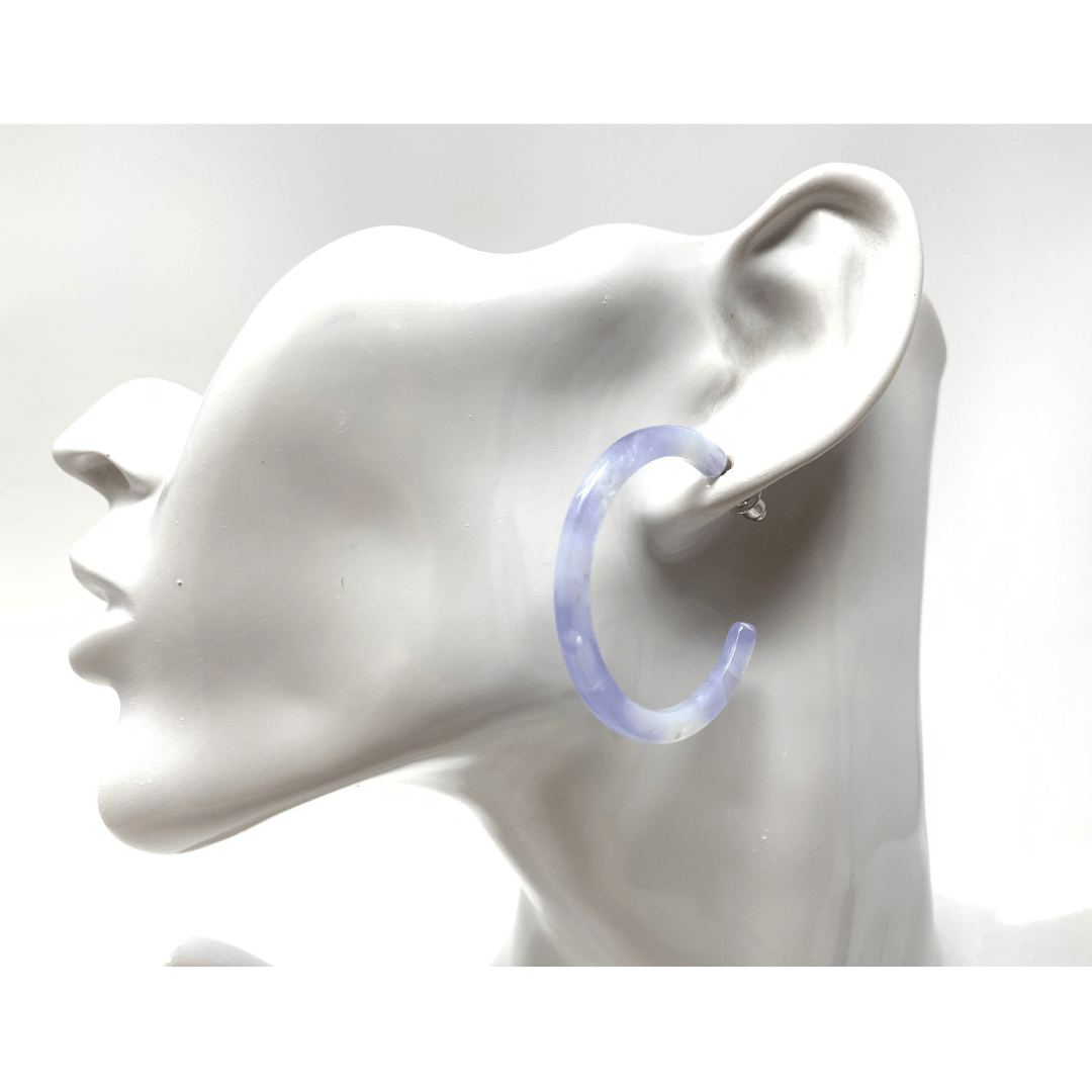 Purple Marbled Resin Circle Hoop Earrings - Statement Jewelry