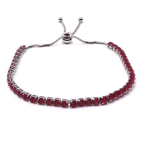 Red CZ Slide Bolo Tennis Bracelet In Silver - Women's Fashion Jewelry