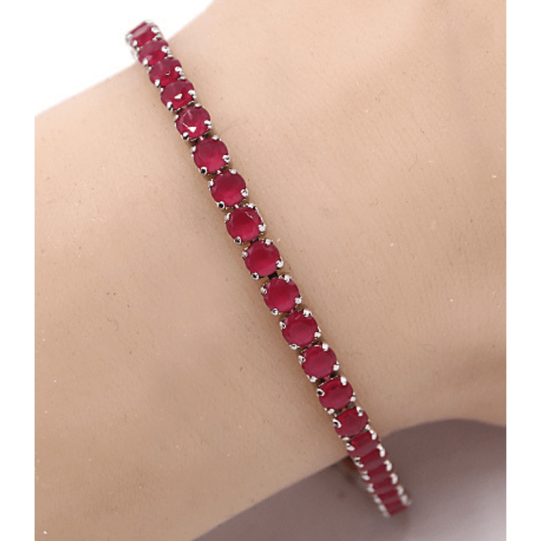 Red CZ Slide Bolo Tennis Bracelet In Silver - Women's Costume Jewelry