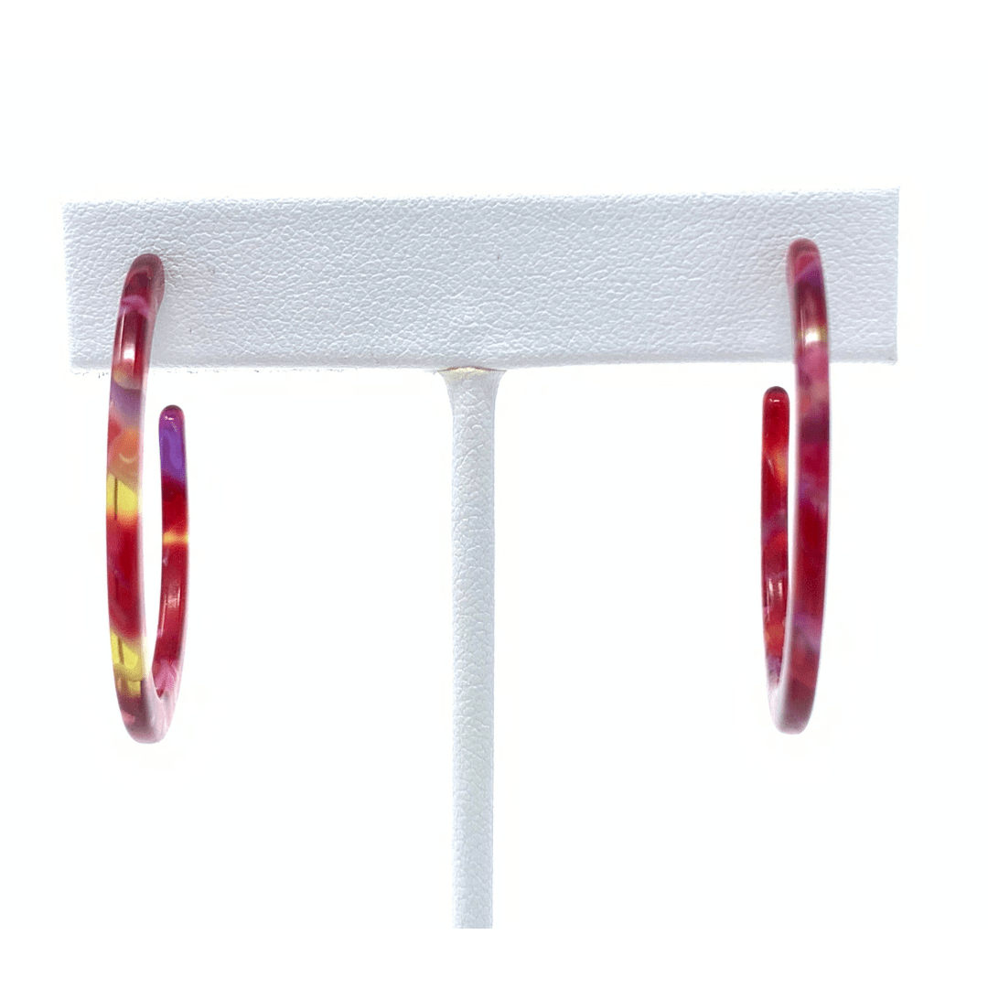 Red Marbled Resin Circle Hoop Earrings