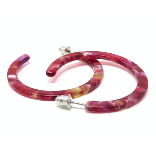 Red Marbled Resin Circle Hoop Earrings