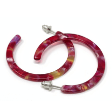 Red Marbled Resin Circle Hoop Earrings - Fashion Earrings
