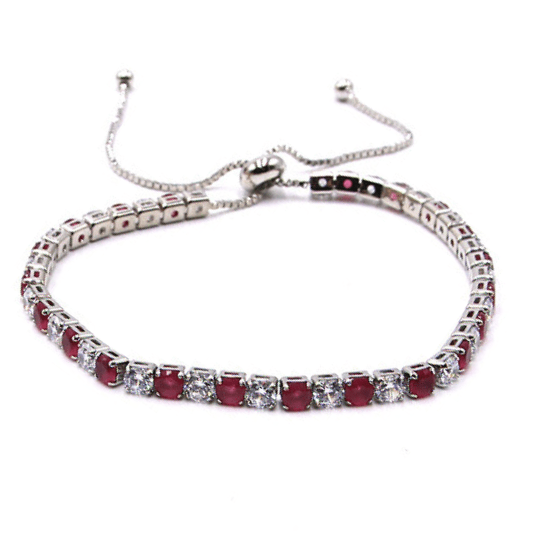 Red & White CZ Slide Bolo Tennis Bracelet In Silver - Women's Fashion Jewelry