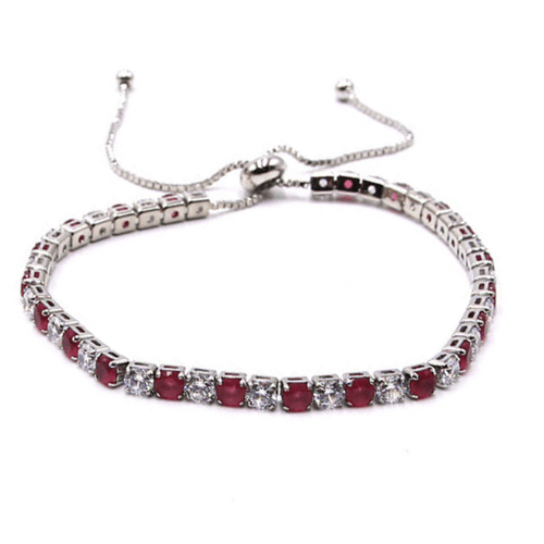 Red & White CZ Slide Bolo Tennis Bracelet In Silver - Women's Fashion Jewelry
