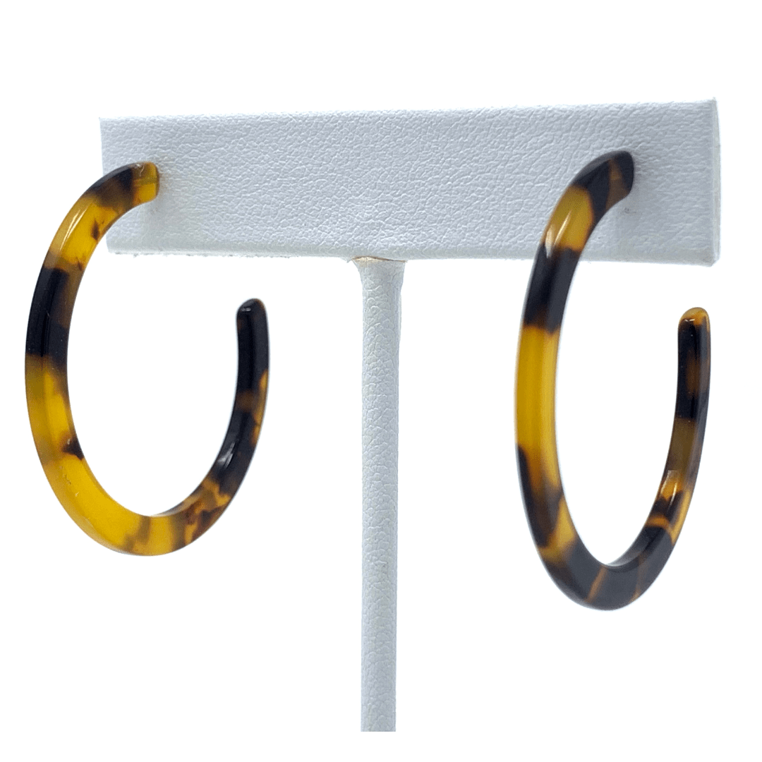 Tortoise Shell Marbled Resin Circle Hoop Trendy Earrings