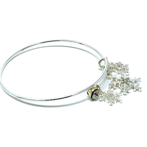 Silver Snowflake Bangle Christmas Bracelet - SeaSpray Jewelry