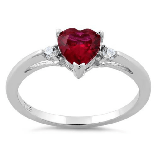 Ruby Heart & CZ .925 Sterling Silver Ring For Women - SeaSpray Jewelry