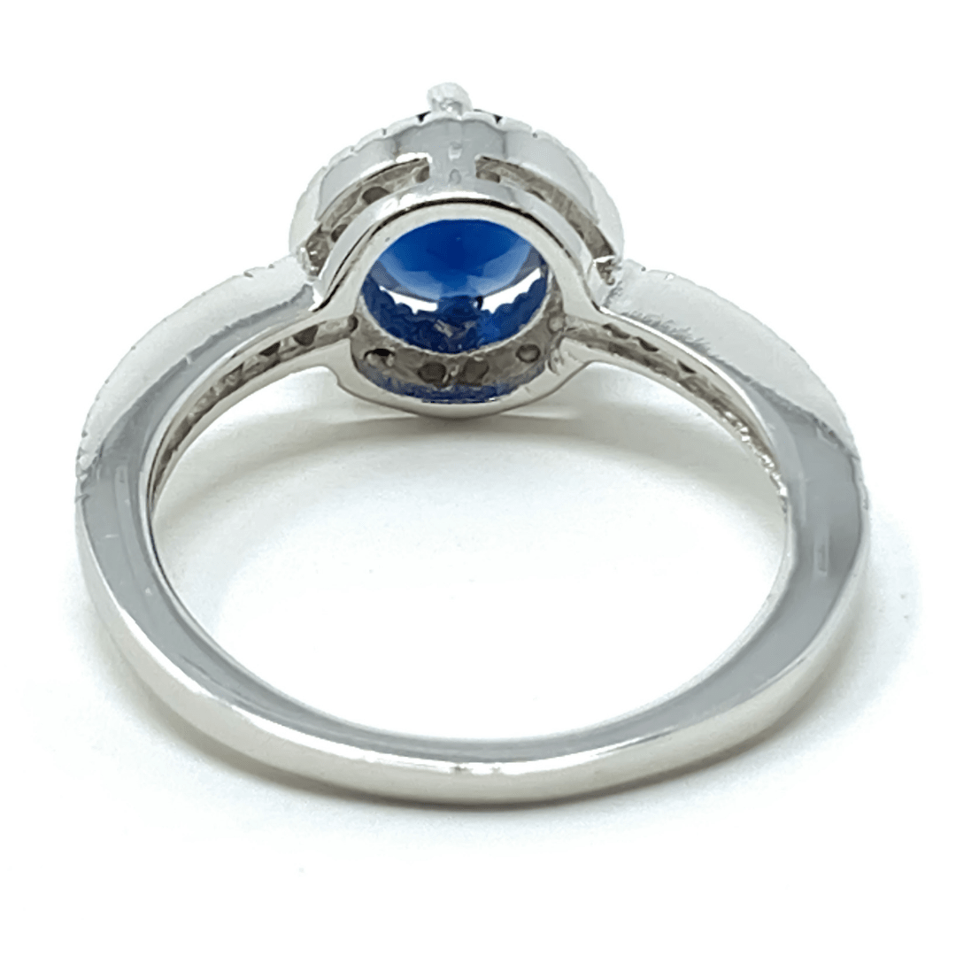 Sapphire Halo Style .925 Sterling Silver Ring For Women - Fashion Jewelry