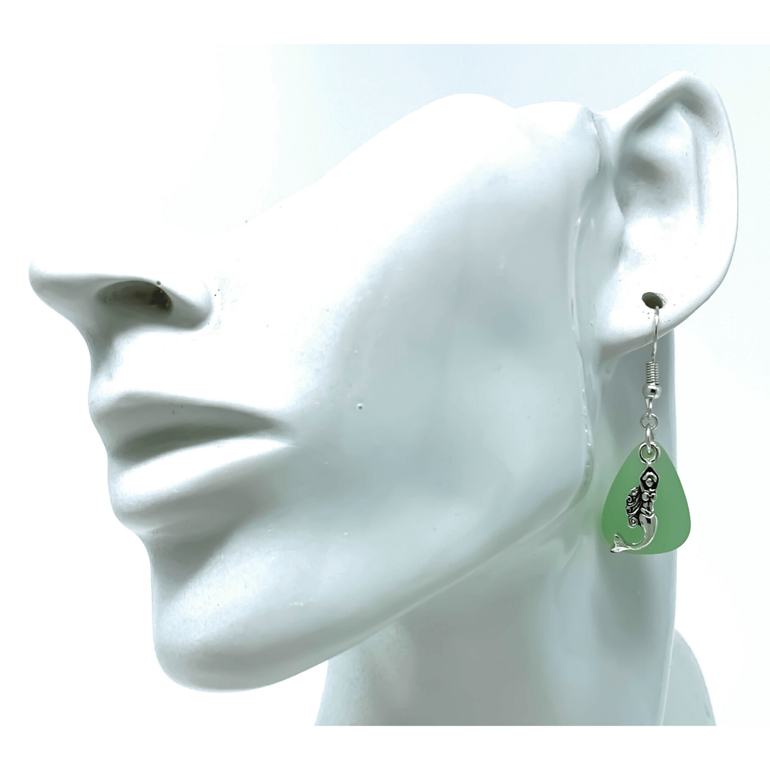 Sea Glass Mermaid Charm Dangle Earrings