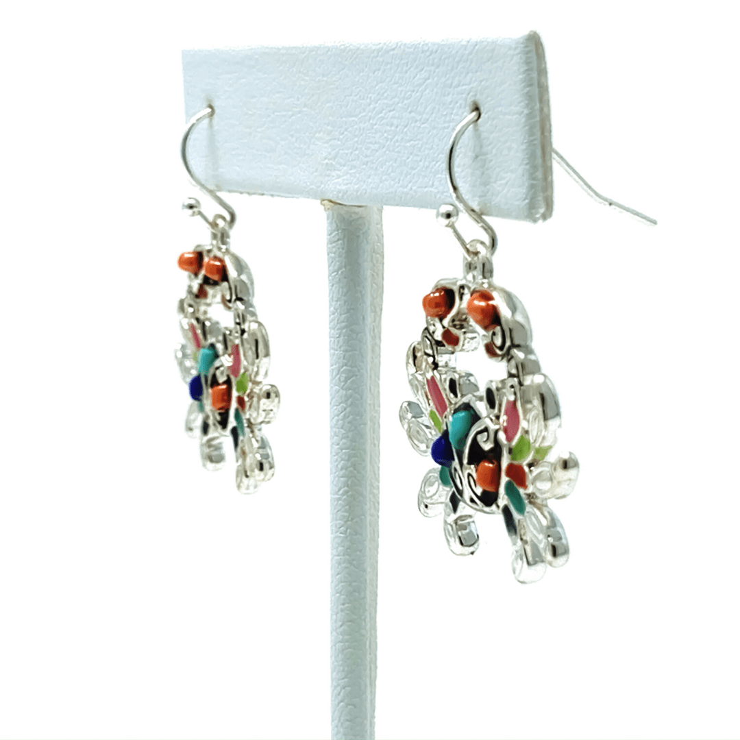 Seed Bead Silver Crab Summer Dangle Earrings - Beach Jewelry