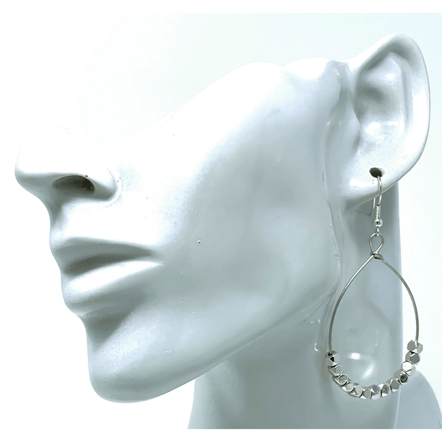 Silver Beaded Hoop Earrings - Fashion Teardrop Earrings