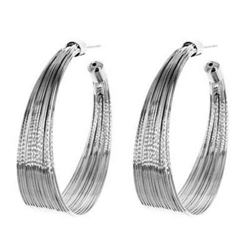 Silver Chunky Wire Hoop Stud Earrings
