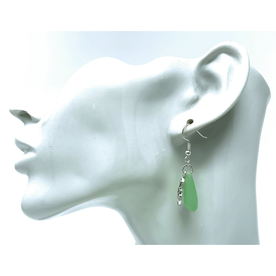 Silver Mermaid Charm Sea Glass Earrings