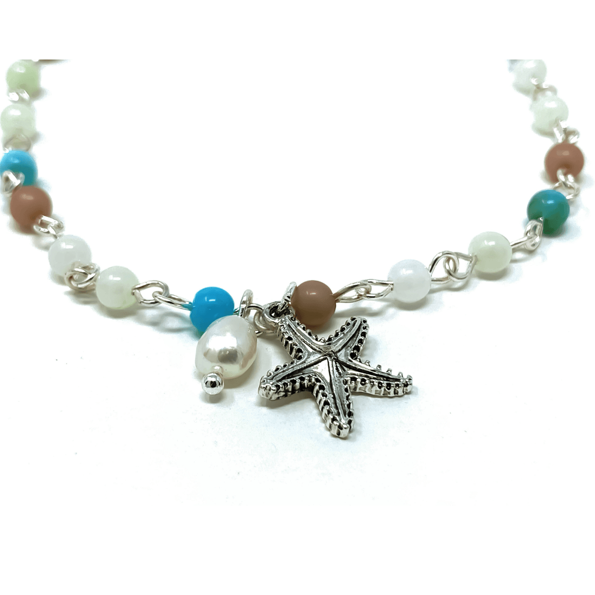 Silver Starfish Beaded Anklet