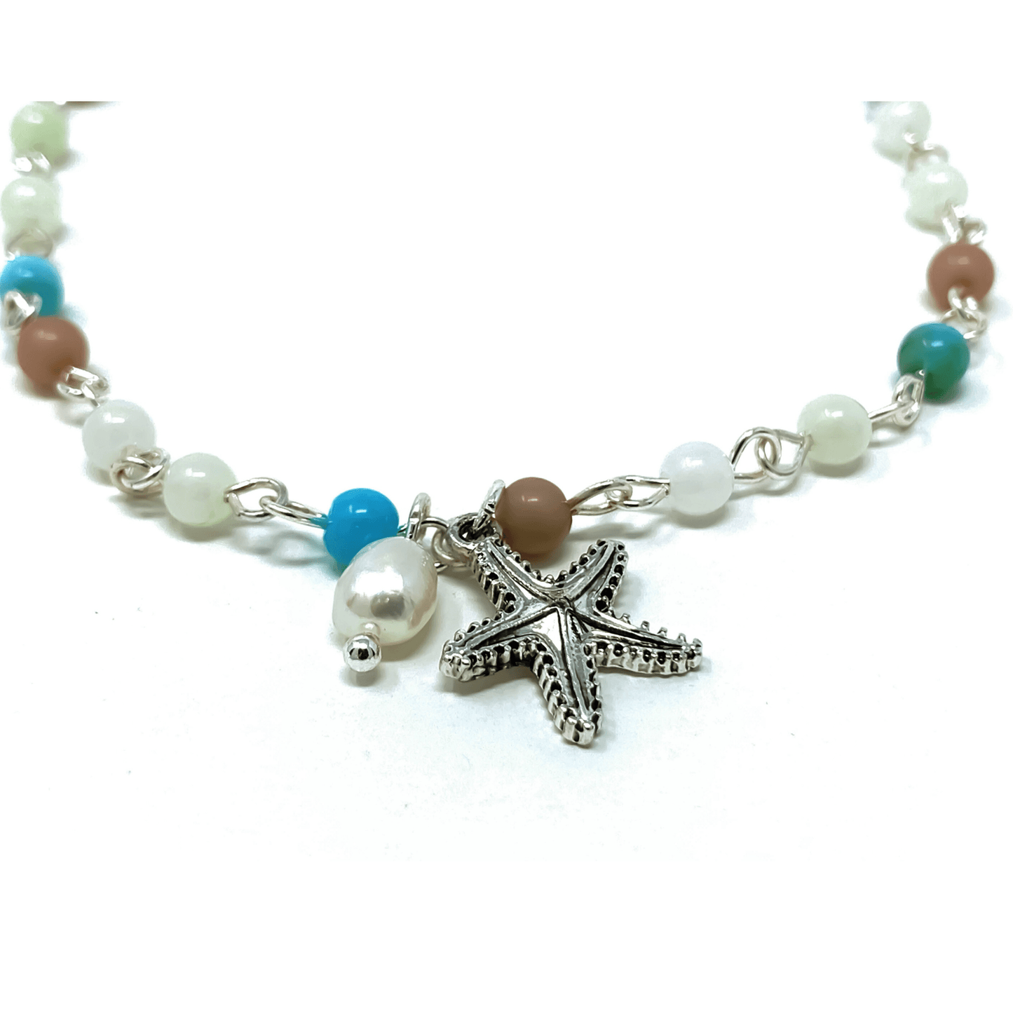 Silver Starfish Beaded Anklet