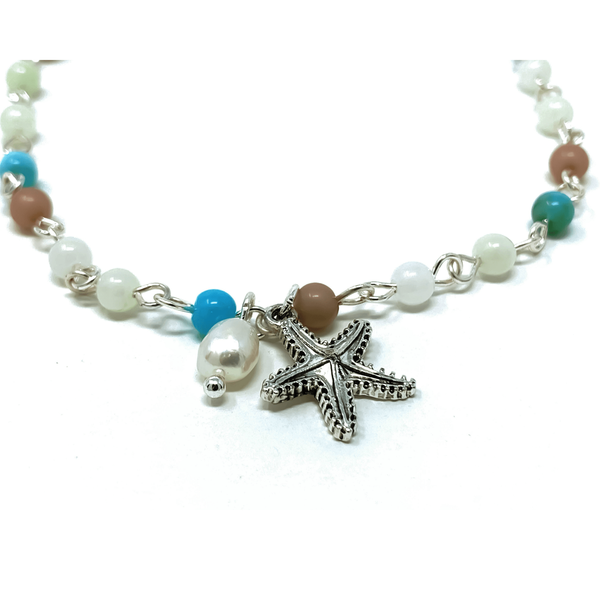 Silver Starfish Beaded Anklet