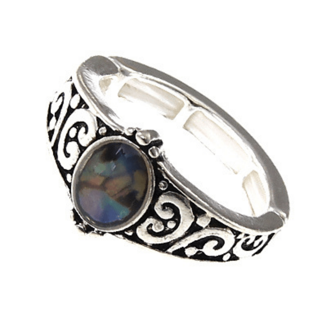 Silver Abalone Stretch Ring For Women - Costume Jewelry