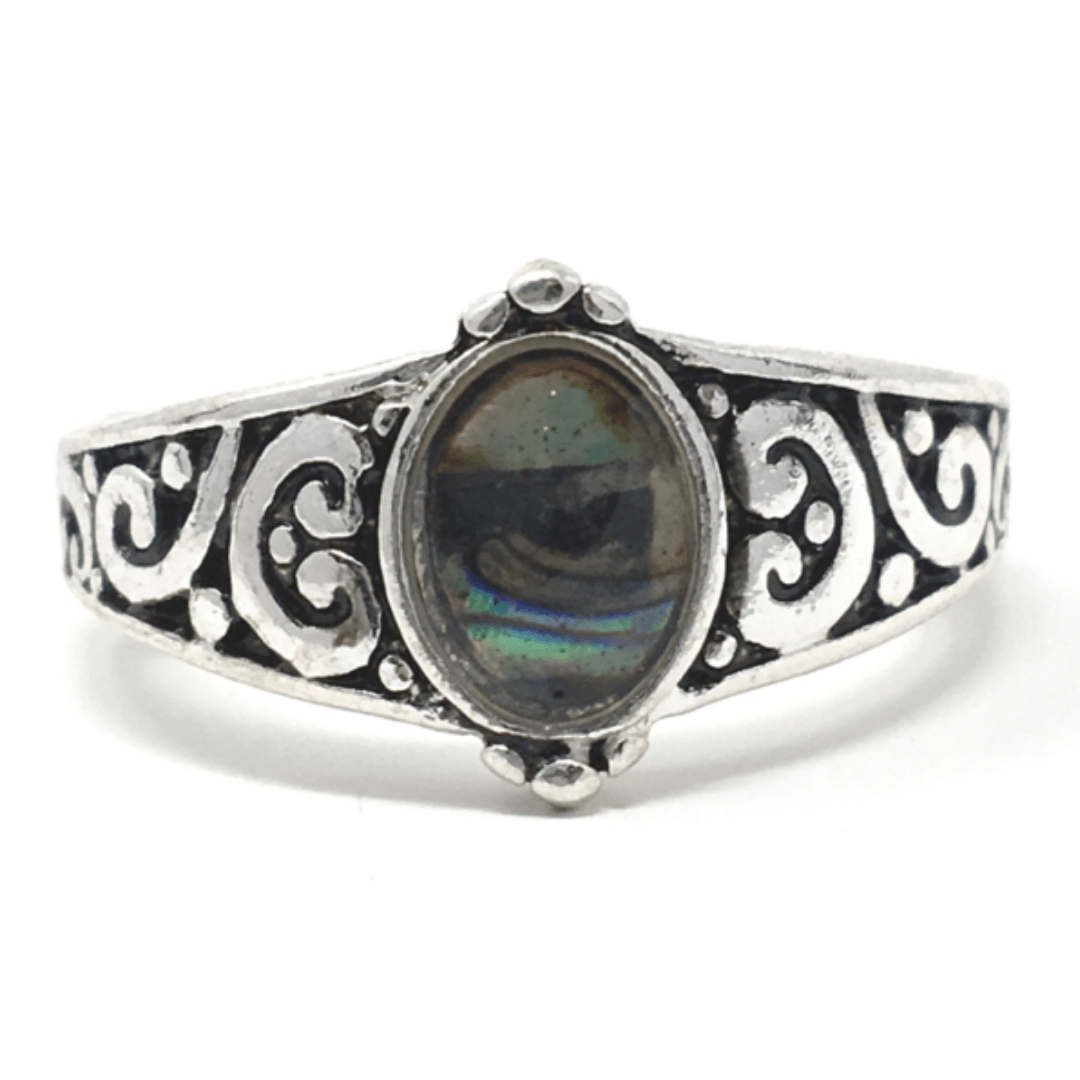 Silver Abalone Stretch Ring For Women - Statement Jewelry