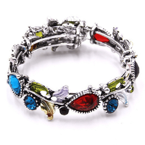 Silver Adjustable Crystal Flower Bangle Bracelet - Fashion Jewelry For Women
