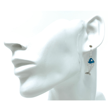 Silver Blue Fish Bone Dangle Earrings Rhinestone Accents - Fashion Jewelry
