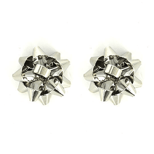Silver Bow Stud Christmas Earrings - Christmas Jewelry