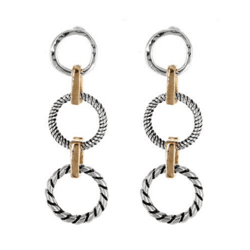 Silver Open Circle Gold Link Stud Earrings - Fashion Earrings
