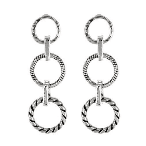 Silver Open Circle Chain Link Stud Earrings - Fashion Earrings