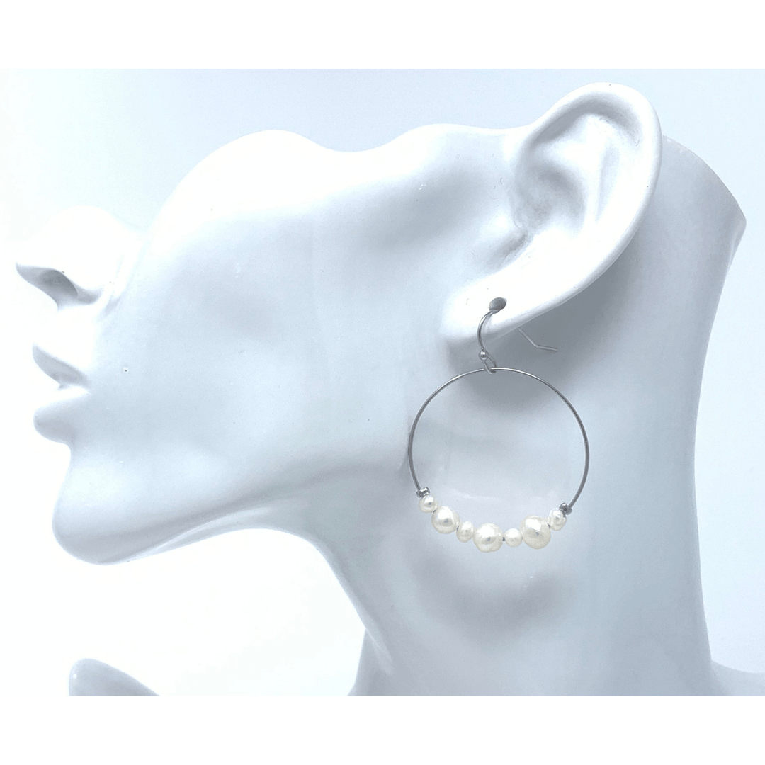 Freshwater Pearl Circle Hoop Silver Dangle Earrings For Women - SeaSpray Jewelry