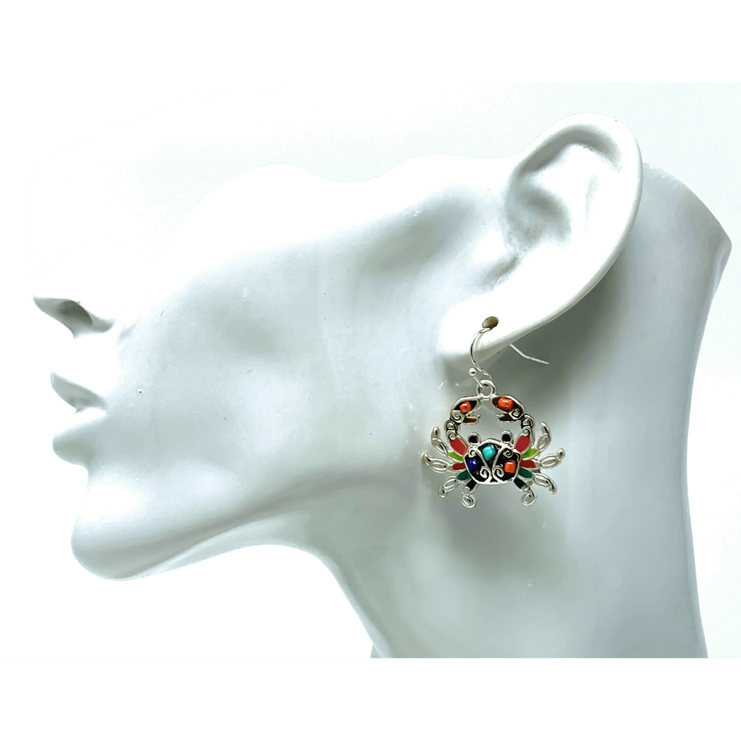 Silver Crab Seed Bead Earrings - Beach Jewelry