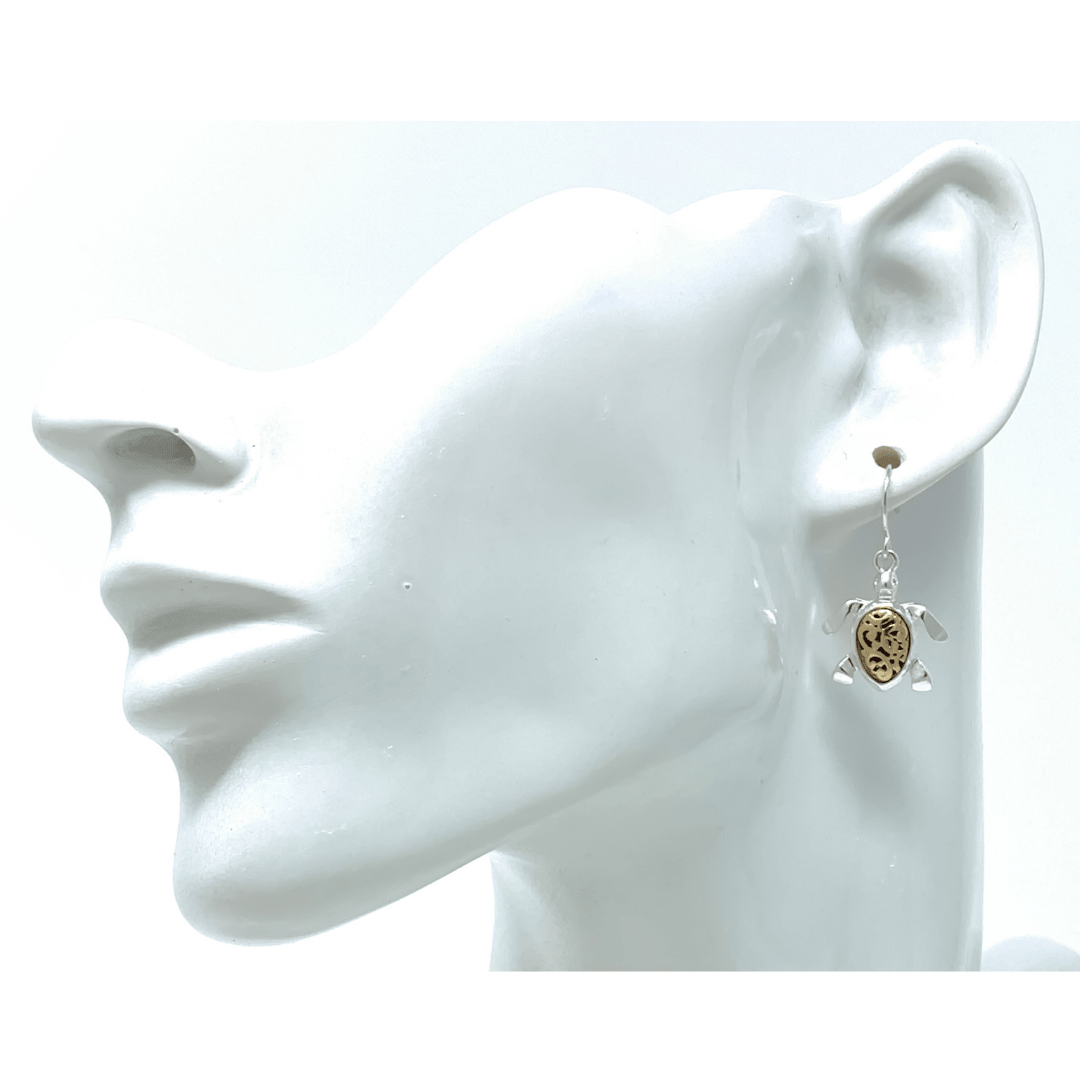 Silver & Gold Filigree Sea Turtle Dangle Beach Earrings For Women - Fashion Jewelry