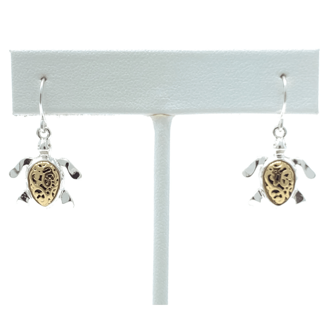 Silver Gold Filigree Sea Turtle Dangle Beach Earrings - Costume Jewelry