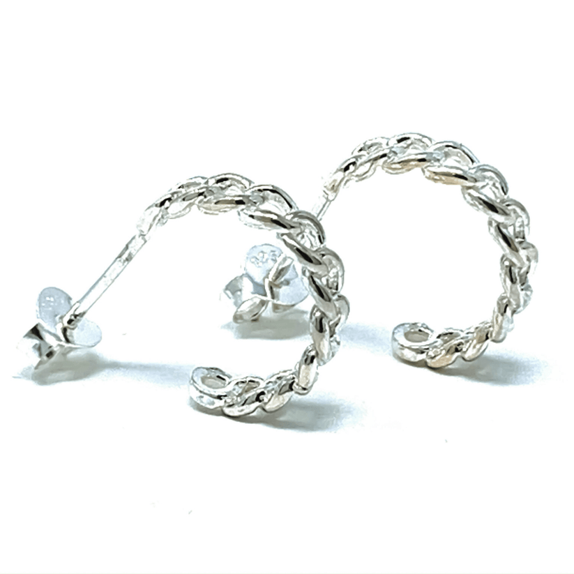 Silver Link Half Hoop Earrings - Sterling Silver Stud Earrings ...