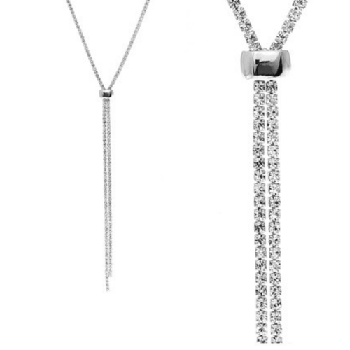 Rhinestone Slide Necklace In Silver - Fashion Jewelry For Women