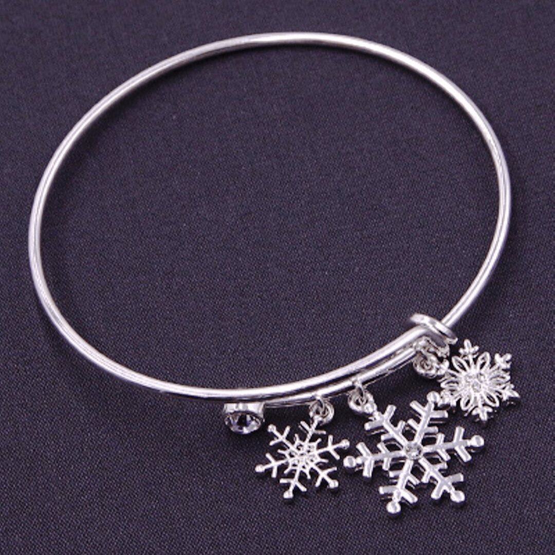 Silver Snowflake Bangle Christmas Bracelet - Christmas Jewelry