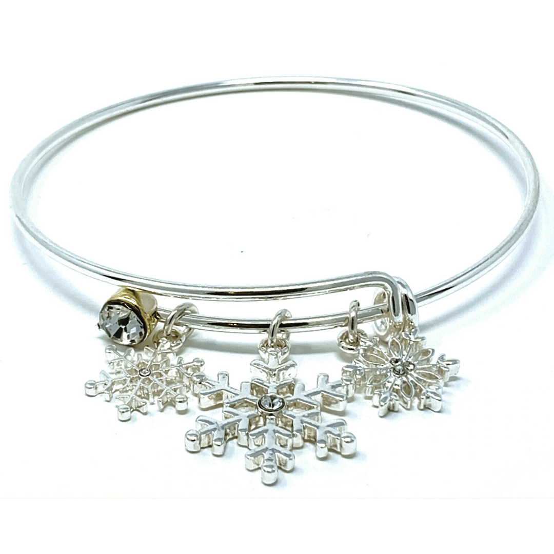 Silver Snowflake Bangle Christmas Bracelet - Fashion Jewelry