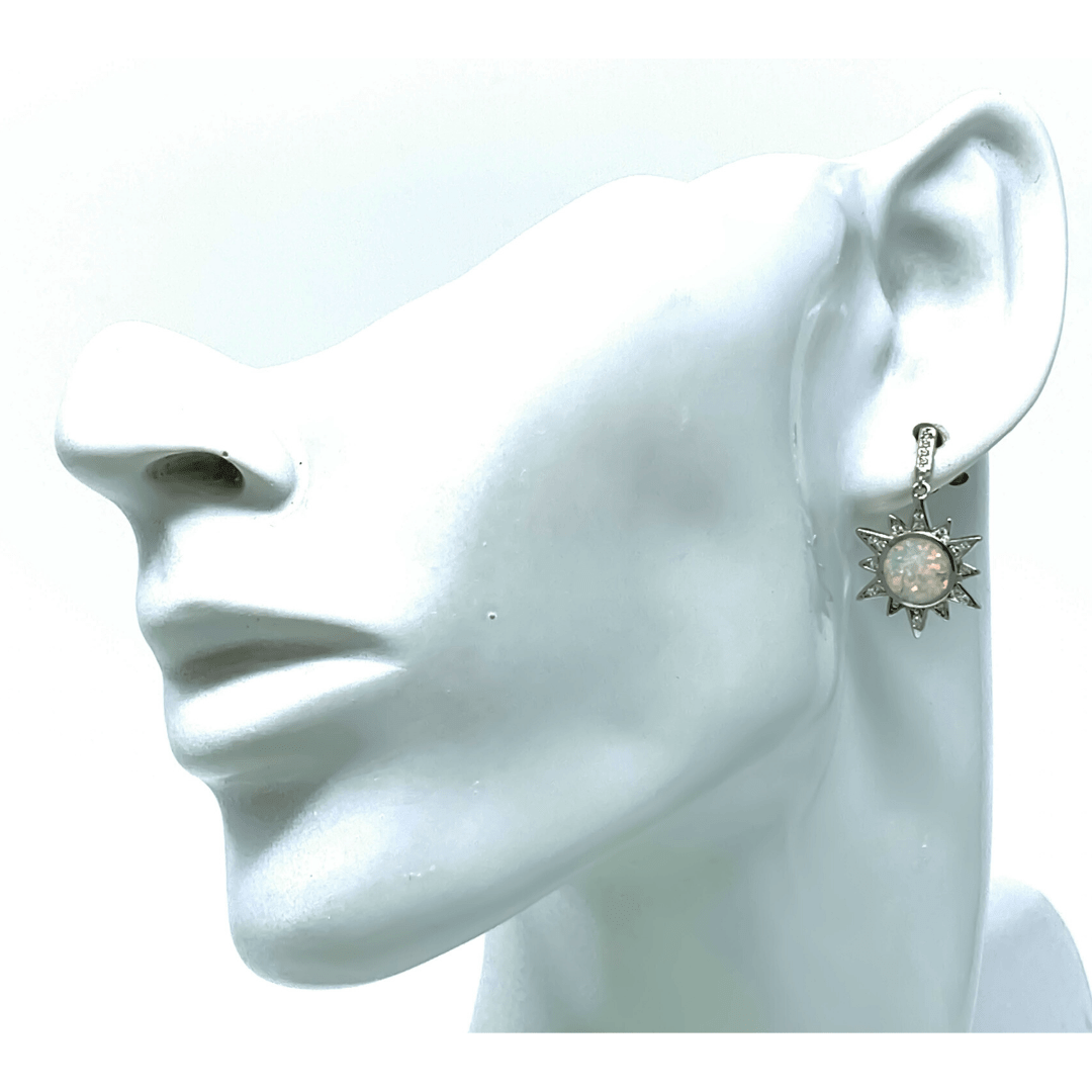 Silver Sun CZ White Opal Earrings - Sterling Silver Jewelry