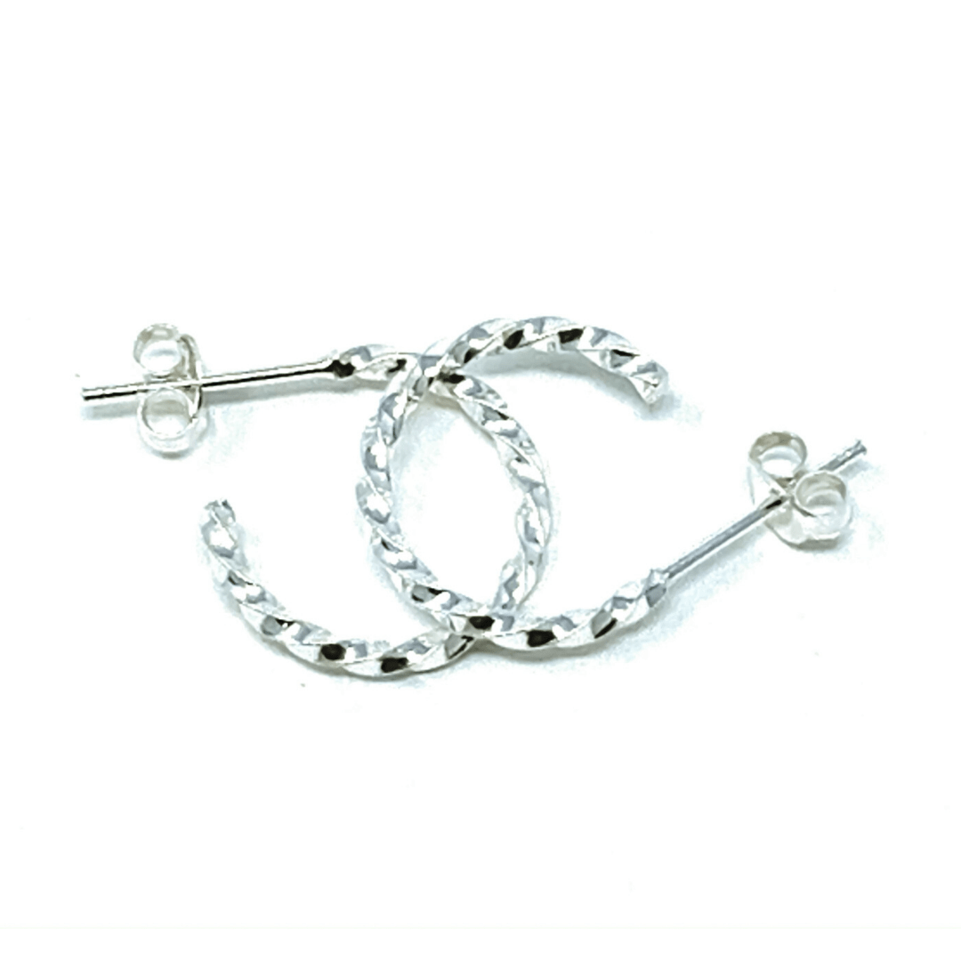 Sterling Silver Twisted Half Hoop Stud Earrings - SeaSpray Jewelry