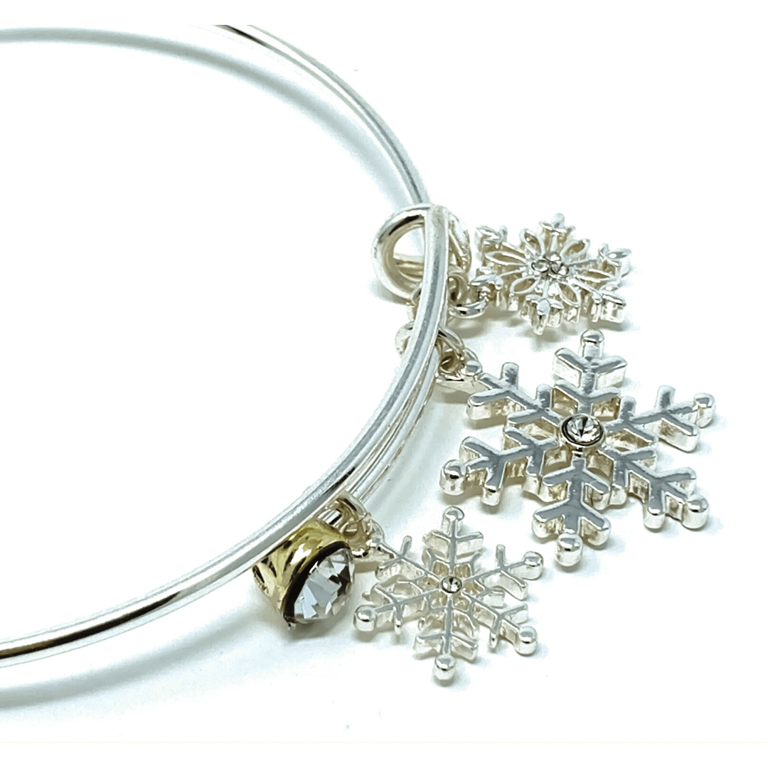 Silver Snowflake Bangle Christmas Bracelet - Costume Jewelry