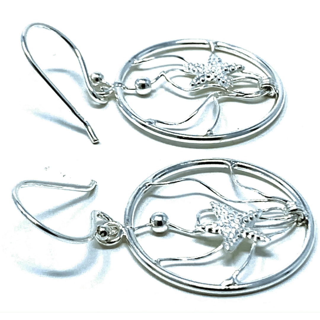 Starfish Sterling Silver Ocean Wave Earrings - Beach Earrings