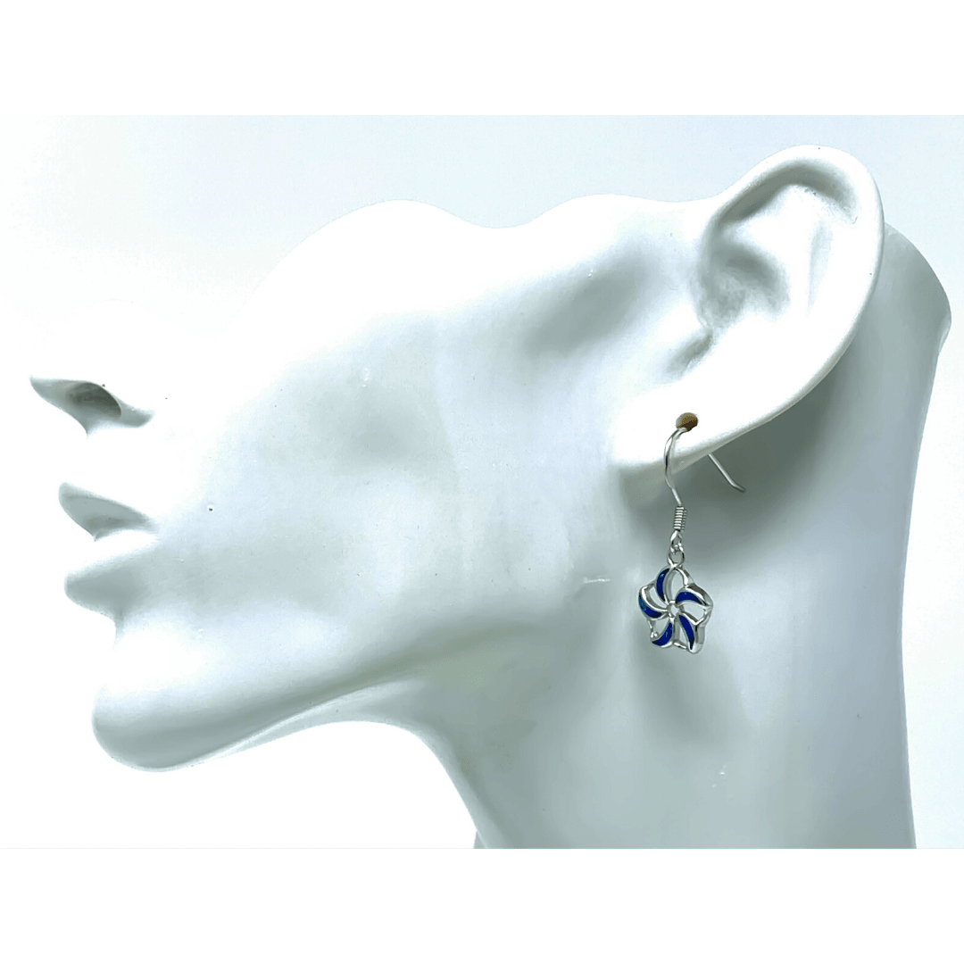 Sterling Silver Blue Opal Flower Dangle Earrings - SeaSpray Jewelry