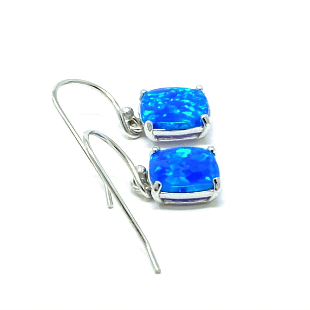 Sterling Silver Blue Opal Gemstone Square Earrings - SeaSpray Jewelry