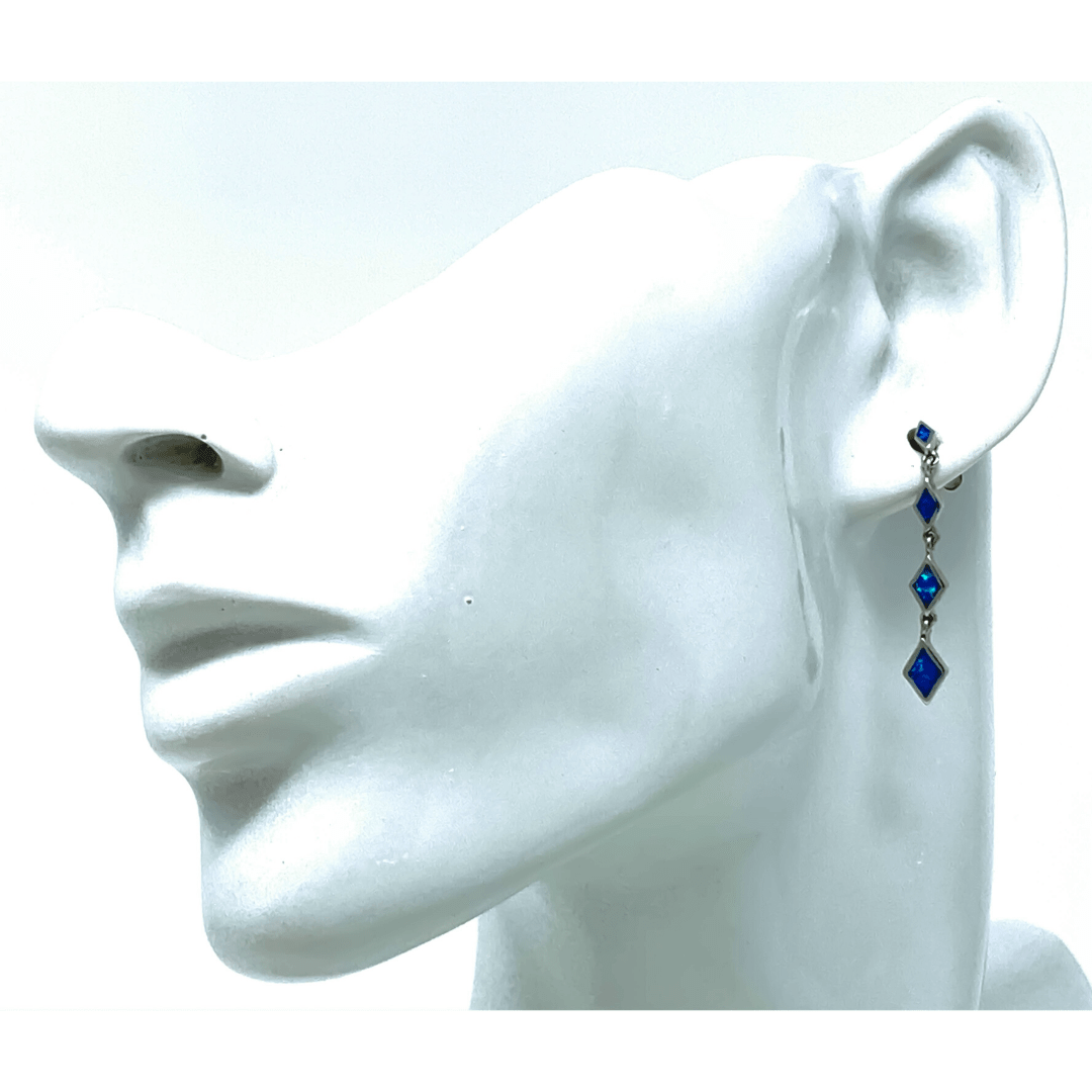 Sterling Silver Blue Opal Stud Drop Earrings - SeaSpray Jewelry